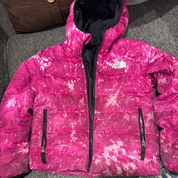 TNF Girls Printed Reversible Down Jacket - small - Picture 3 of 8